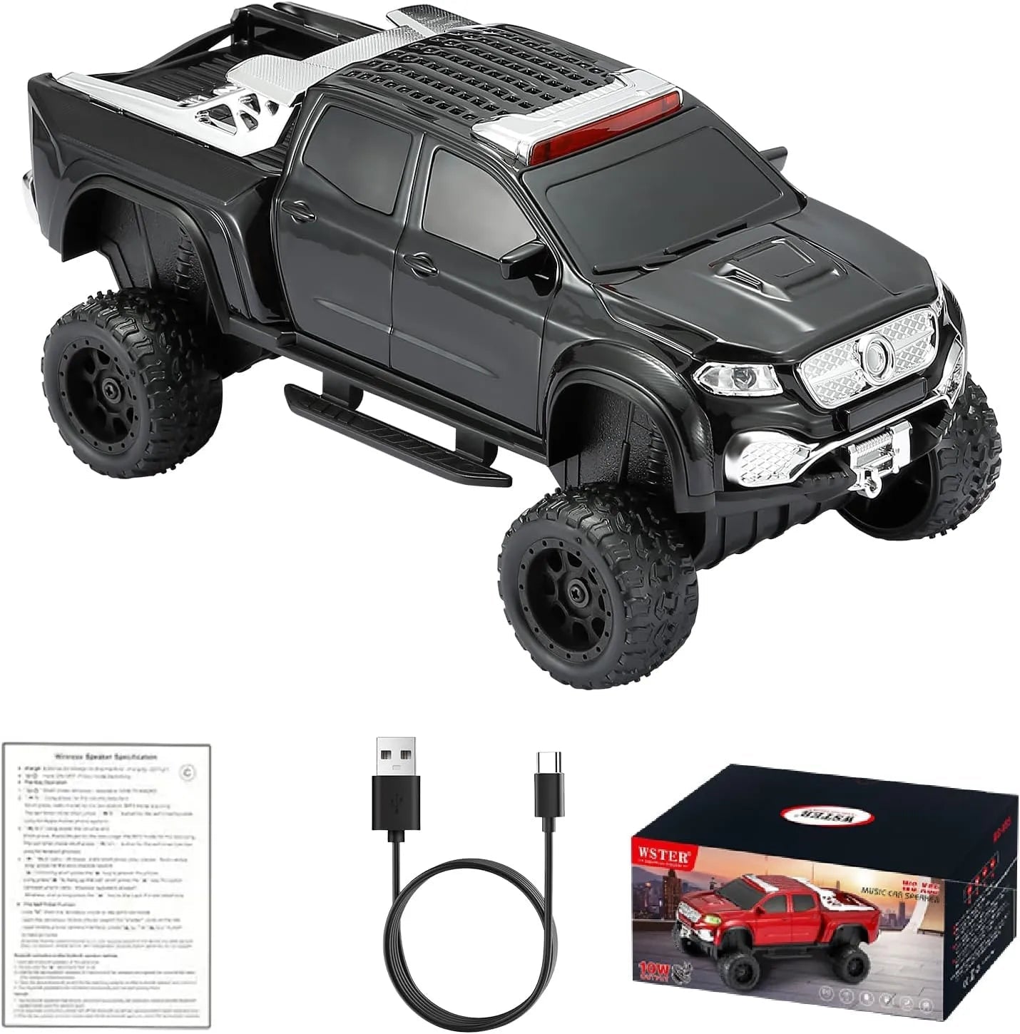 WSTER WS - X65 Pickup Truck Replica Bluetooth Speaker – HD Sound, FM Radio, TWS Stereo, LED Party Lights, USB/TF Playback, Built - in Mic – Cool Portable Car Design Speaker for Outdoors & Home - WSTER