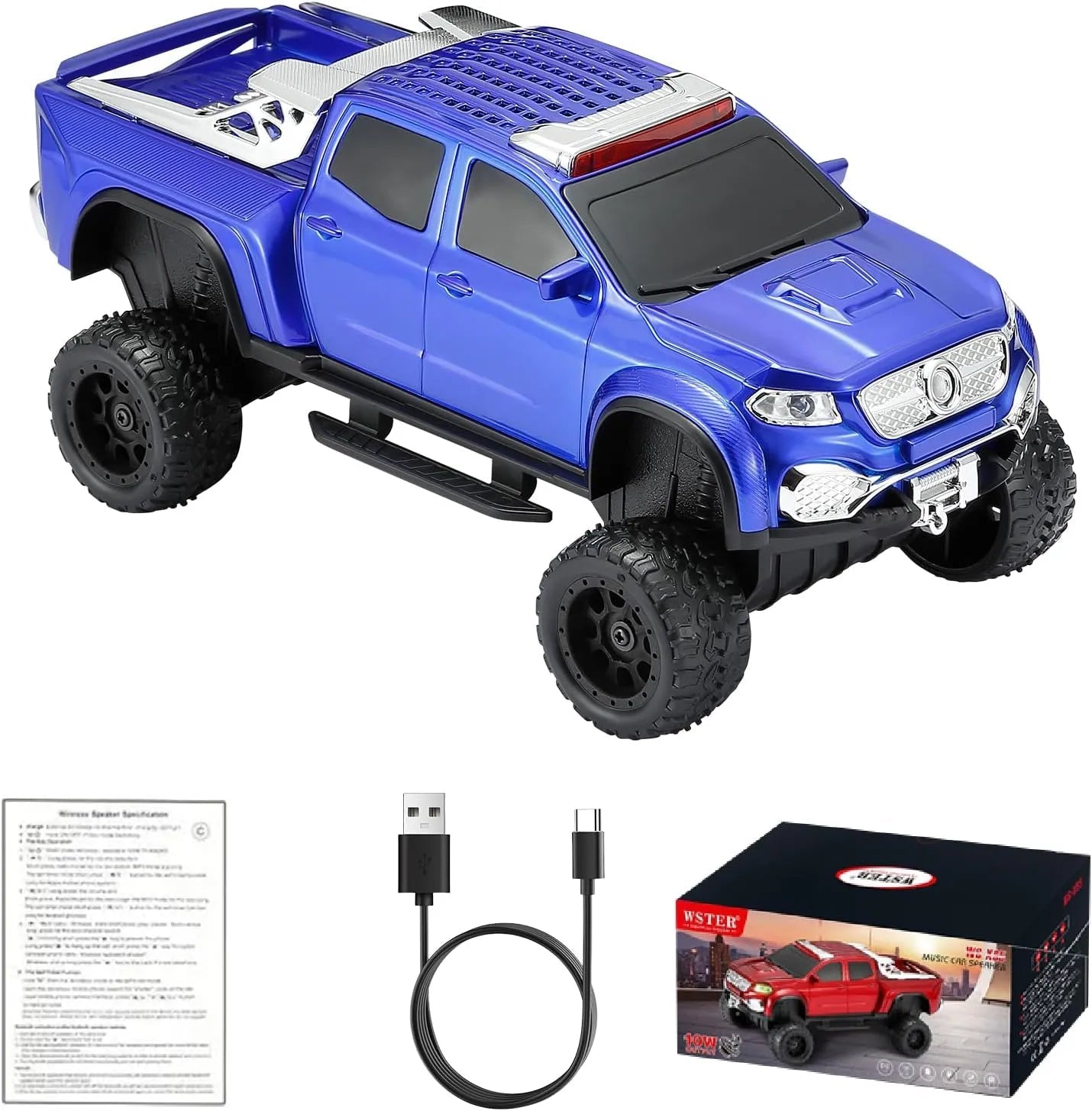 WSTER WS - X65 Pickup Truck Replica Bluetooth Speaker – HD Sound, FM Radio, TWS Stereo, LED Party Lights, USB/TF Playback, Built - in Mic – Cool Portable Car Design Speaker for Outdoors & Home - WSTER