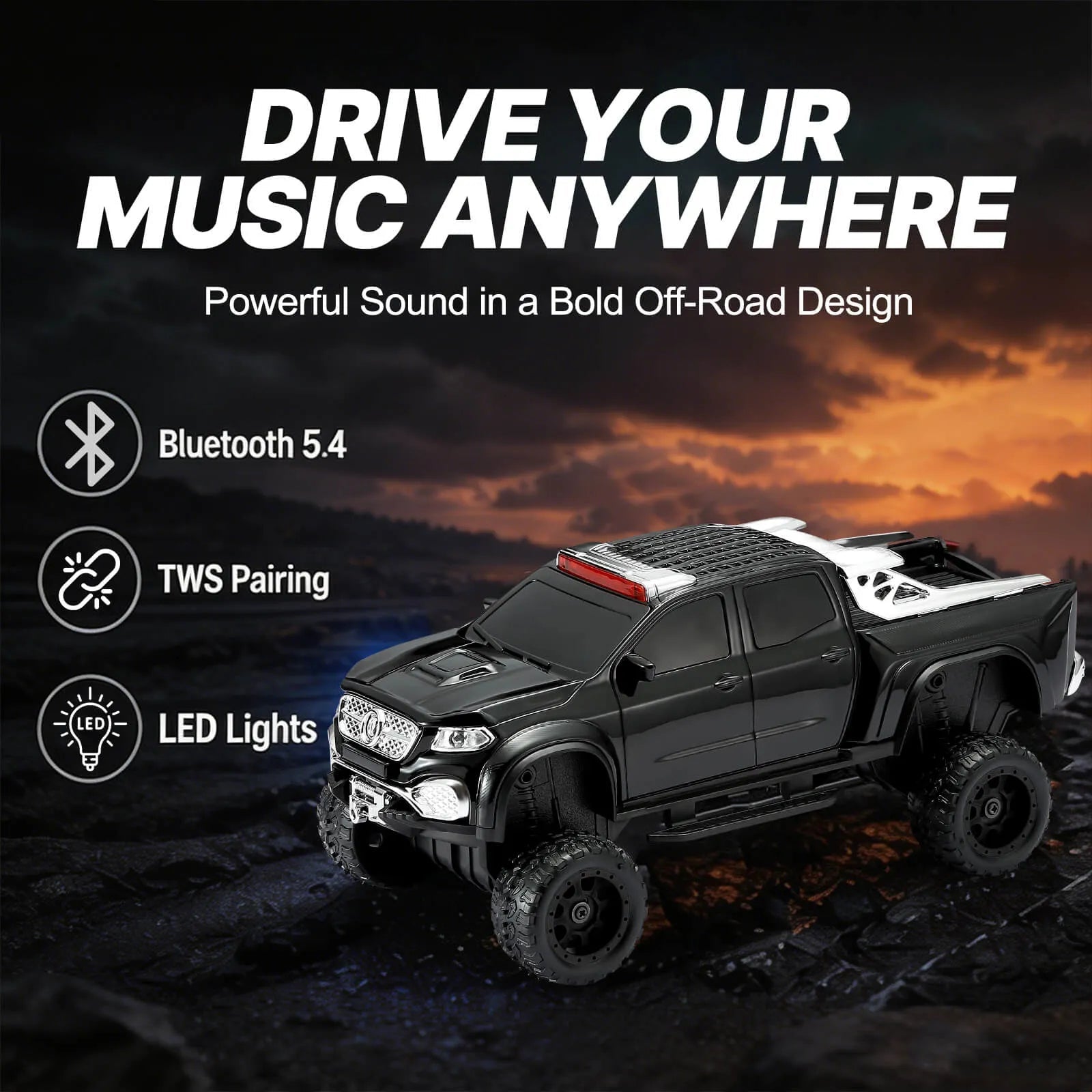WSTER WS - X65 Pickup Truck Replica Bluetooth Speaker – HD Sound, FM Radio, TWS Stereo, LED Party Lights, USB/TF Playback, Built - in Mic – Cool Portable Car Design Speaker for Outdoors & Home - WSTER