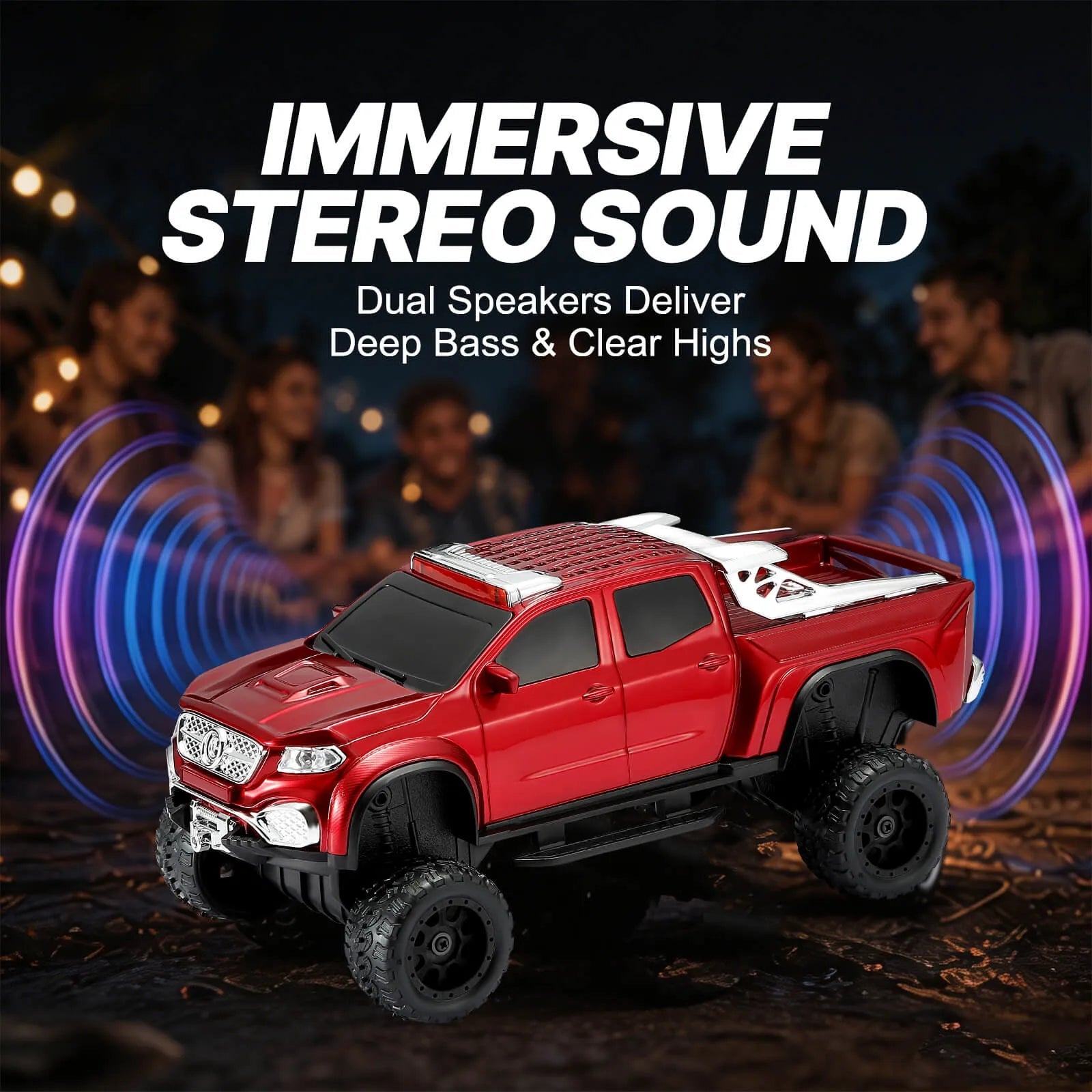 WSTER WS - X65 Pickup Truck Replica Bluetooth Speaker – HD Sound, FM Radio, TWS Stereo, LED Party Lights, USB/TF Playback, Built - in Mic – Cool Portable Car Design Speaker for Outdoors & Home - WSTER