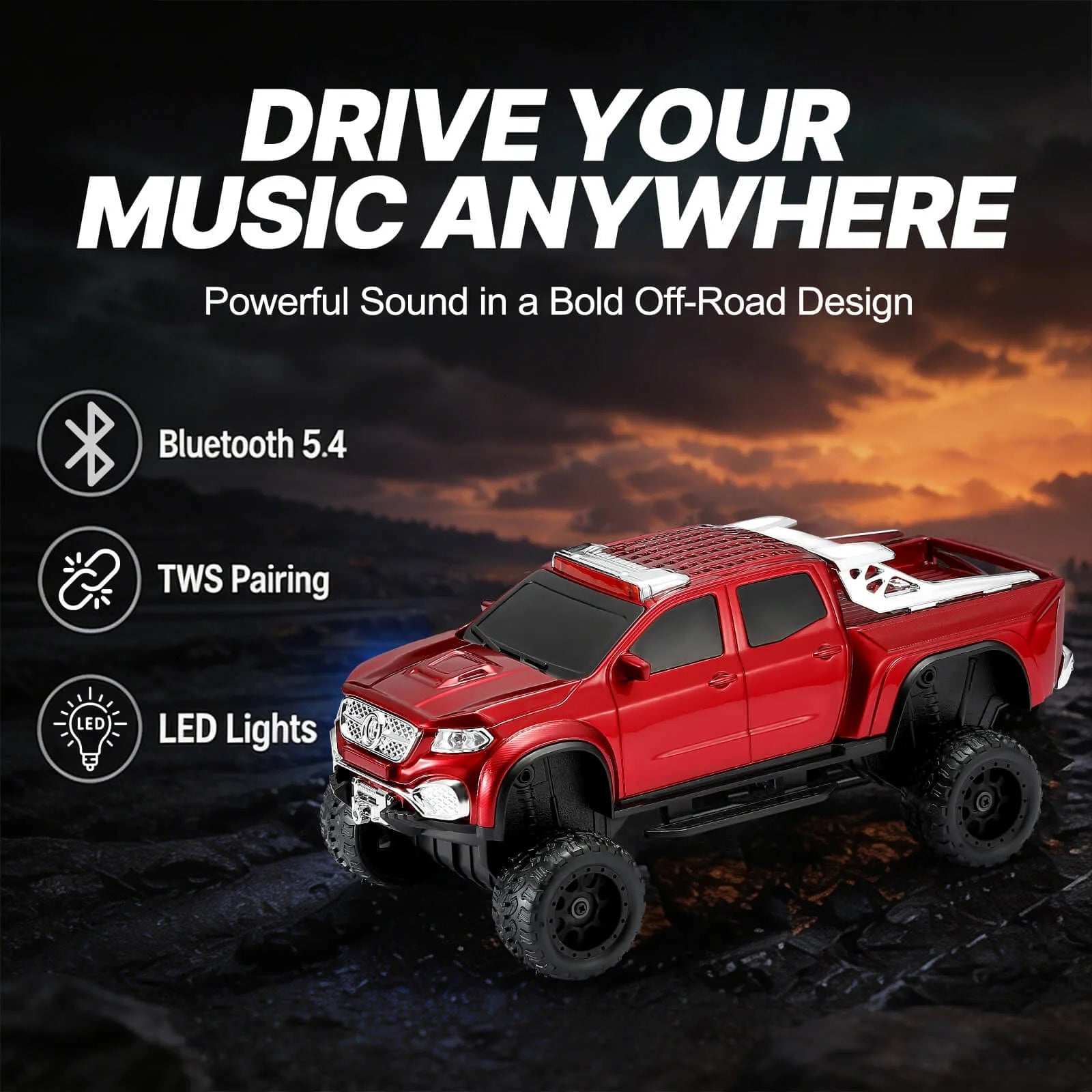 WSTER WS - X65 Pickup Truck Replica Bluetooth Speaker – HD Sound, FM Radio, TWS Stereo, LED Party Lights, USB/TF Playback, Built - in Mic – Cool Portable Car Design Speaker for Outdoors & Home - WSTER